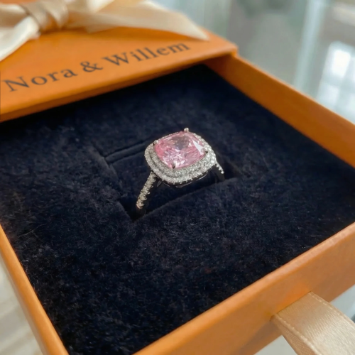 Ring met kussengeslepen roze saffier | Witgoud