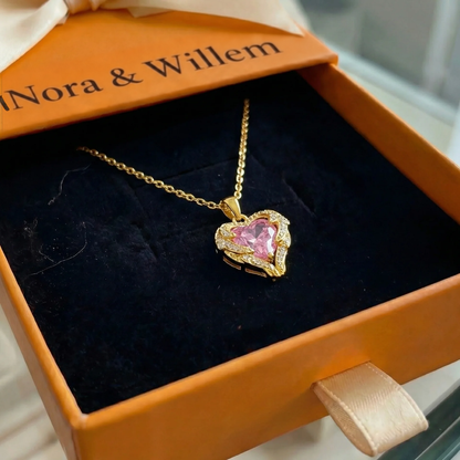 Engelenomhelzing-ketting met roze hart | Goud
