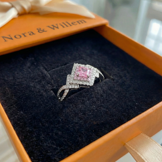 Couture vierkante ring met pavézetting | Witgoud