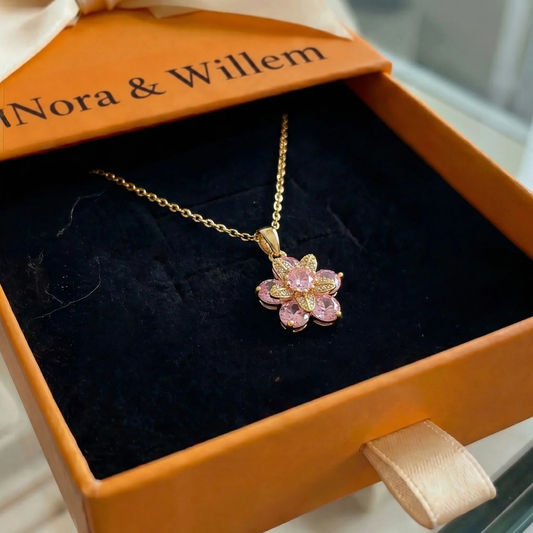 Amorea roze bloemenketting | Goud