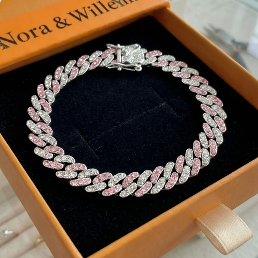 Arctic Blush-armband met Cubaanse schakels | Witgoud