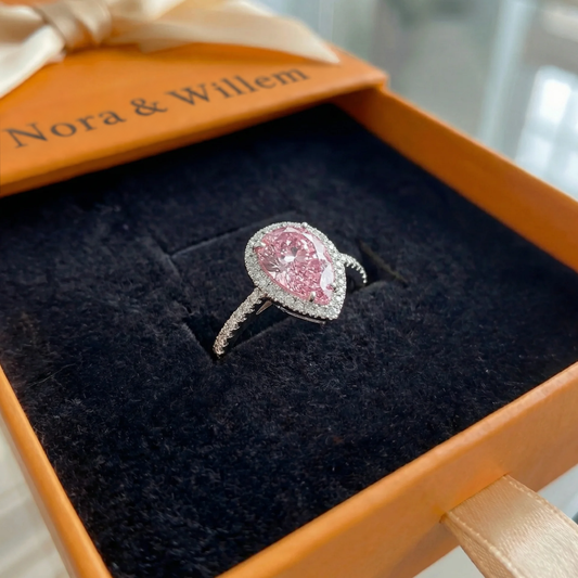 Ring met druppelvormige roze saffier | Witgoud