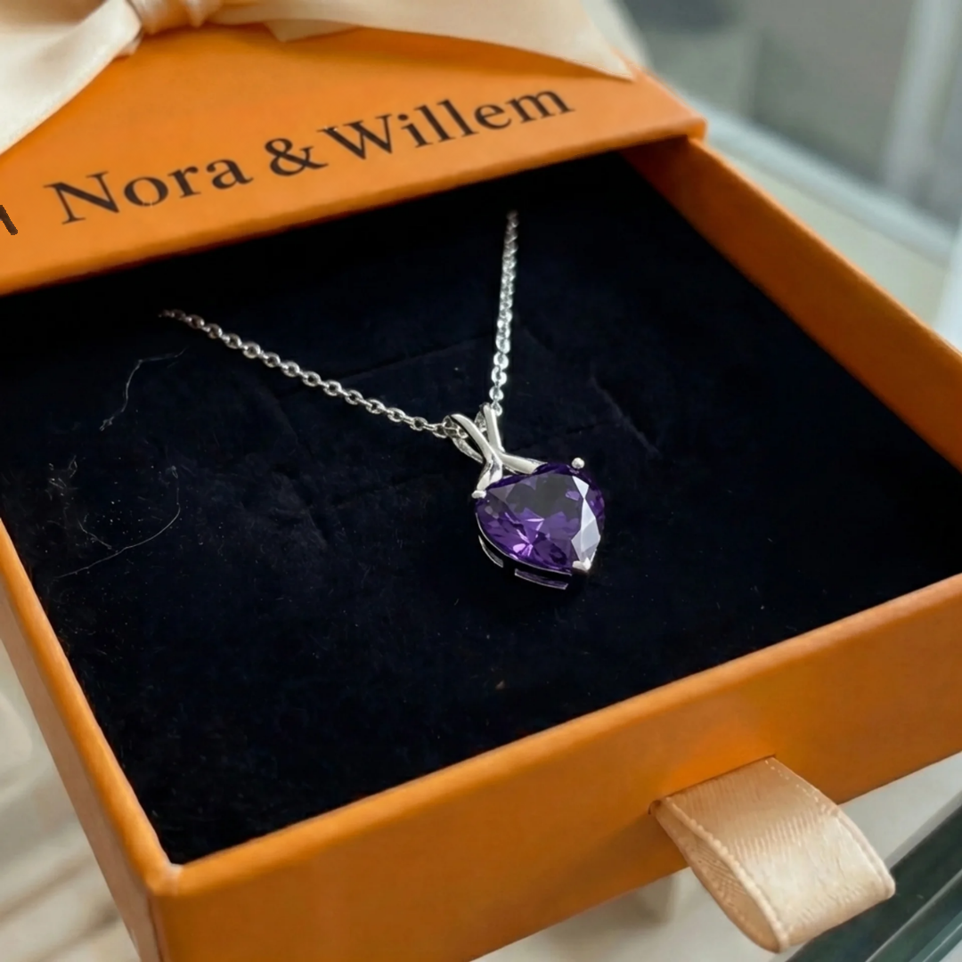 Violet hart-ketting | Witgoud