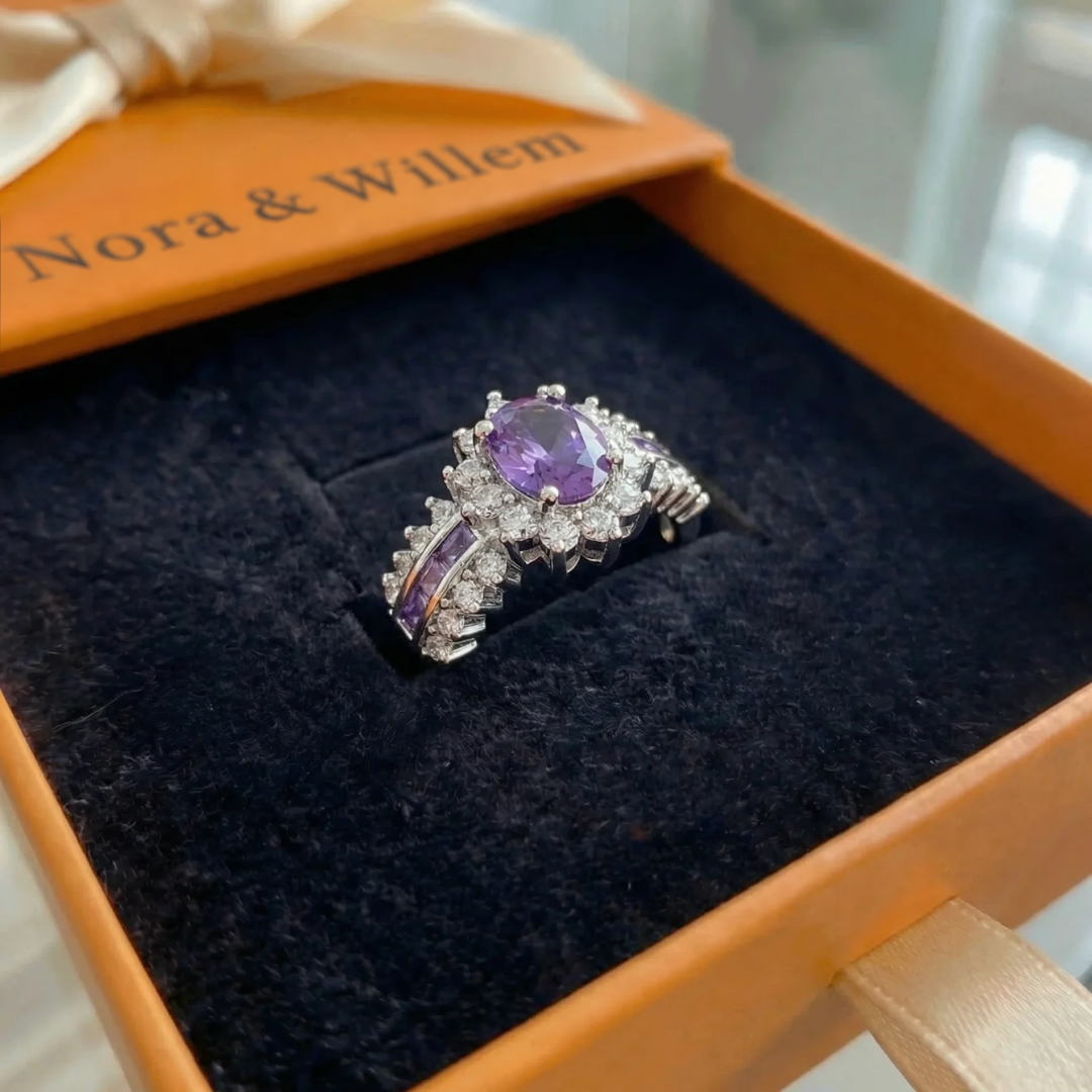 Amethyne schemering-kroonring | Witgoud
