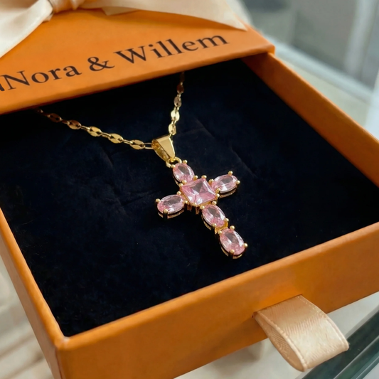 Roze geloofsketting met kruis | Goud