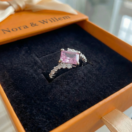 Vertex ring met roze saffier | Witgoud