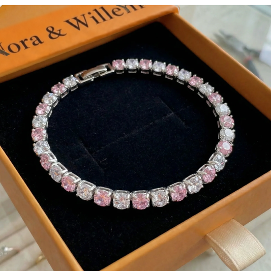 Dubbele tennisarmband met roze saffier | Witgoud