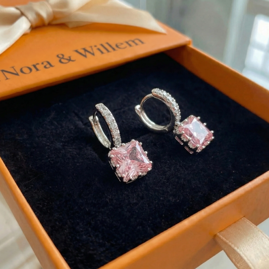 Roze stralende kleine oorringen | Witgoud
