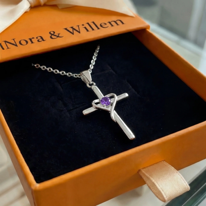 Kruisketting met amethist in het midden | Witgoud