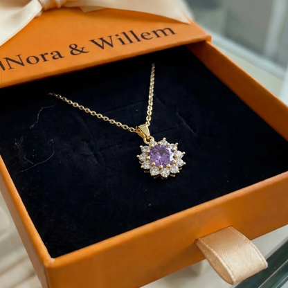 Zonnebloemketting met amethist | Goud