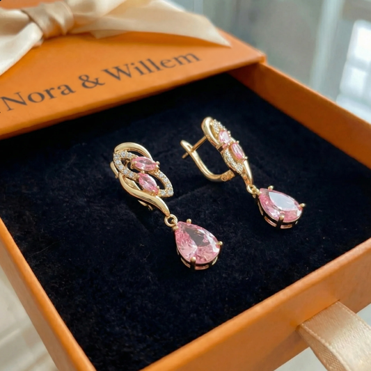 Glinsterende hangoorbellen met roze saffier | Goud