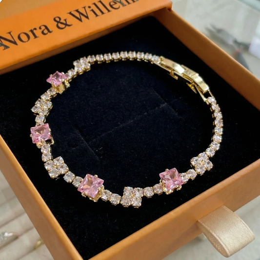 Blush tennisarmband met vierkante stenen | Goud