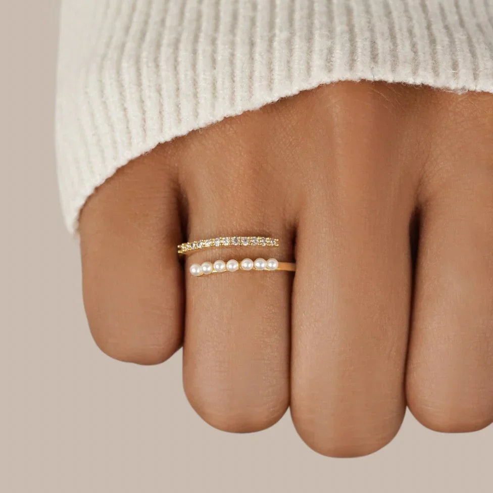 Virelle open ring met parel en kristal | Goud