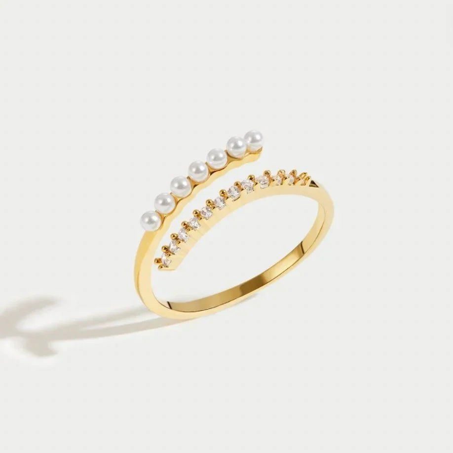 Virelle open ring met parel en kristal | Goud